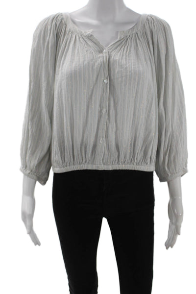 Mes DeMoiselles Paris Women Striped White Button-Up Blouse 3/4 Sleeve Size 2
