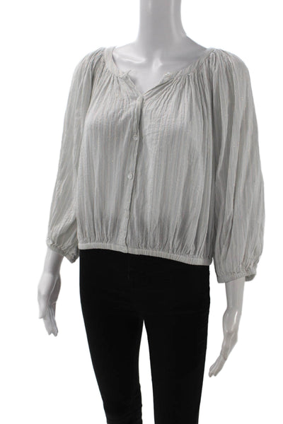 Mes DeMoiselles Paris Women Striped White Button-Up Blouse 3/4 Sleeve Size 2