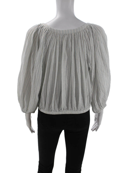 Mes DeMoiselles Paris Women Striped White Button-Up Blouse 3/4 Sleeve Size 2