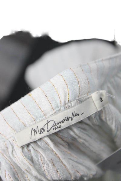 Mes DeMoiselles Paris Women Striped White Button-Up Blouse 3/4 Sleeve Size 2