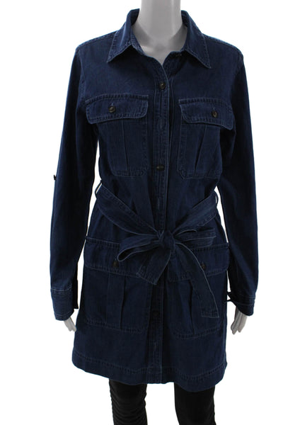 Banana Republic Women Military Jacket Dark Blue Cotton Collared Button Size M