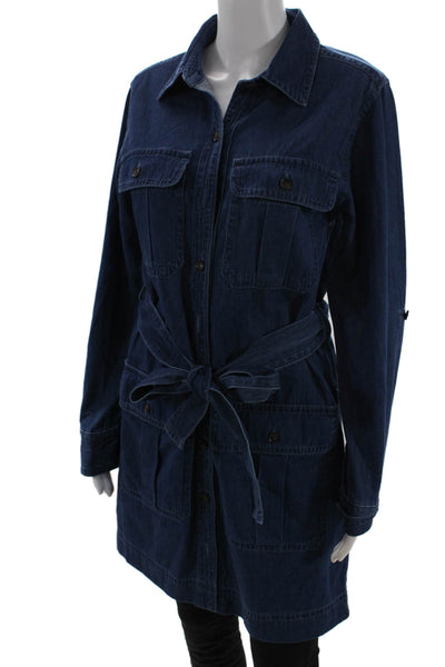 Banana Republic Women Military Jacket Dark Blue Cotton Collared Button Size M