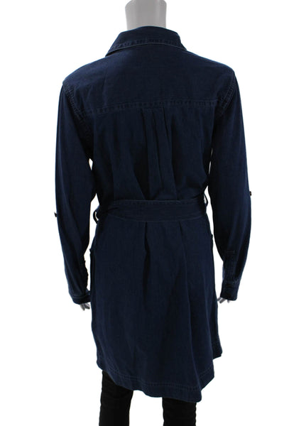 Banana Republic Women Military Jacket Dark Blue Cotton Collared Button Size M