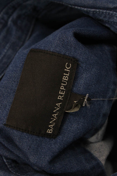 Banana Republic Women Military Jacket Dark Blue Cotton Collared Button Size M