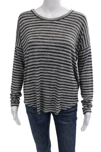 Rag & Bone Women Striped Long Sleeve Round Neck Top Black Size S