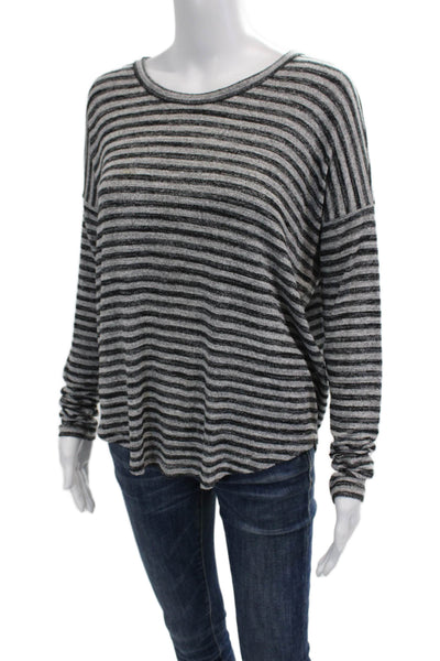 Rag & Bone Women Striped Long Sleeve Round Neck Top Black Size S
