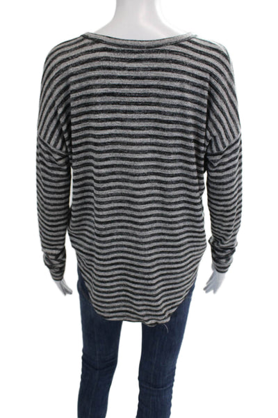 Rag & Bone Women Striped Long Sleeve Round Neck Top Black Size S