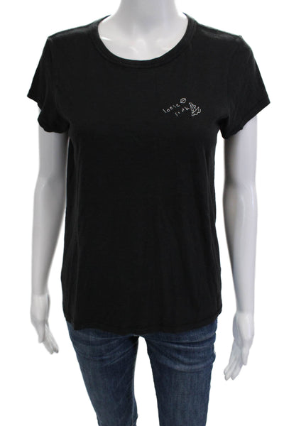 Rag & Bone Women Basic Black Graphic Crew Neck Short Sleeve T-Shirt Size S