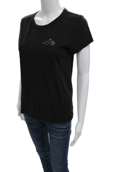 Rag & Bone Women Basic Black Graphic Crew Neck Short Sleeve T-Shirt Size S
