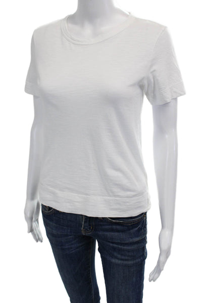 Theory Women Basic Cotton Blend Crew Neck Short Sleeve T Shirt White Size PP