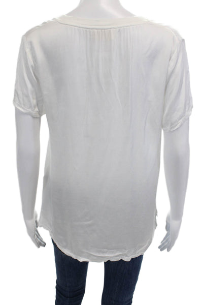 Nation LTD Women Basic White V-Neck Viscose T-Shirt Short Sleeve Size S