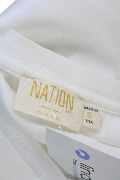 Nation LTD Women Basic White V-Neck Viscose T-Shirt Short Sleeve Size S
