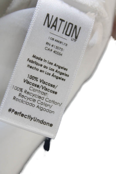 Nation LTD Women Basic White V-Neck Viscose T-Shirt Short Sleeve Size S
