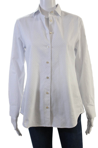 Sharis Place Womens White Polka Dot Cotton Button-Up Long Sleeve Top Size 44