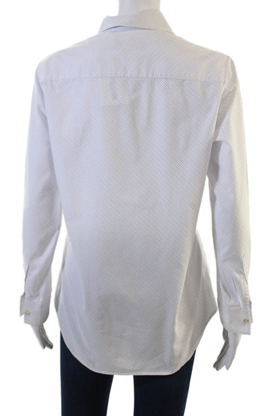 Sharis Place Womens White Polka Dot Cotton Button-Up Long Sleeve Top Size 44