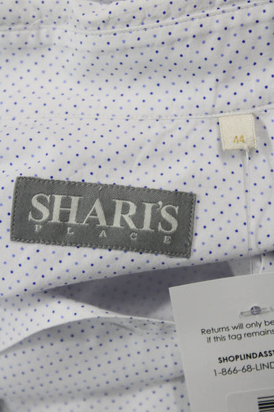Sharis Place Womens White Polka Dot Cotton Button-Up Long Sleeve Top Size 44