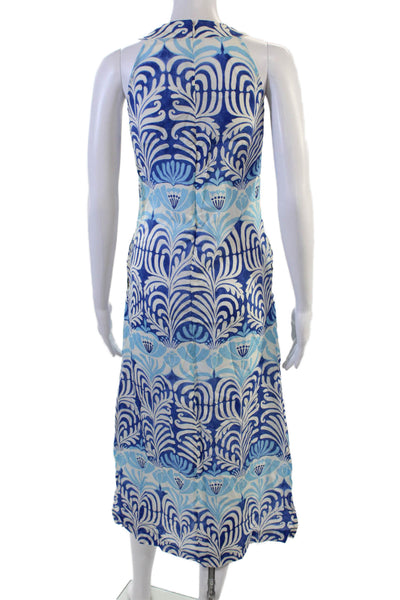 J. Mclaughlin Women Maxi Tank Dress Blue Geometric 100% Tencel Size XS