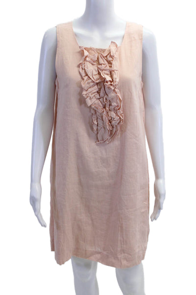 Innika Choo Women Shift Dress Pink Linen Sleeveless Knee-Length Size 2