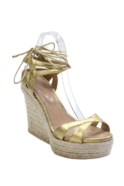 Sergio Rossi Womens Strappy Metallic Espadrille Platform Wedges Gold Size EUR 39