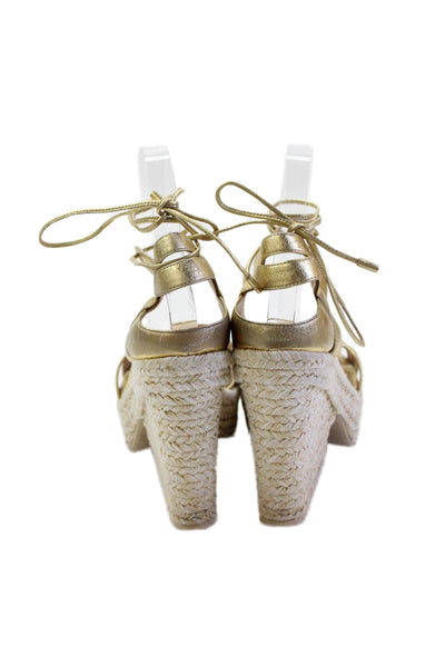 Sergio Rossi Womens Strappy Metallic Espadrille Platform Wedges Gold Size EUR 39