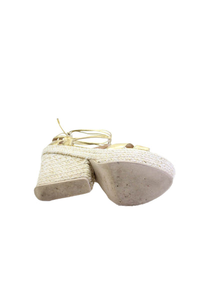 Sergio Rossi Womens Strappy Metallic Espadrille Platform Wedges Gold Size EUR 39