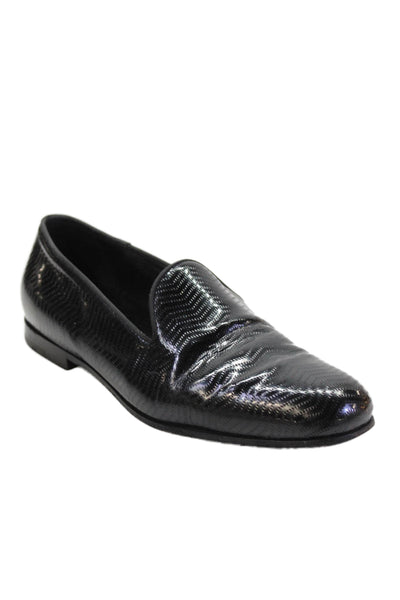 Giorgio Armani Mens Textured Closed Toe Slip On Dress Shoes Black Size 7.5