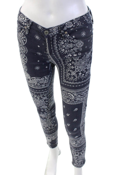 AG Adriano Goldschmied Women Skinny Ankle Jeans Dark Blue Paisley Size 25