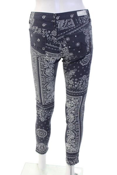 AG Adriano Goldschmied Women Skinny Ankle Jeans Dark Blue Paisley Size 25