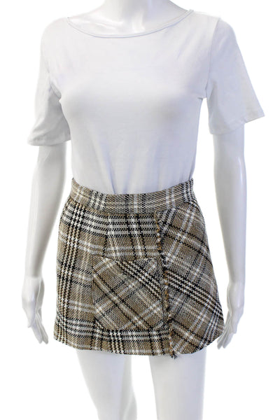 Zara Womens A-Line Plaid Mini Skirt Beige Size XS