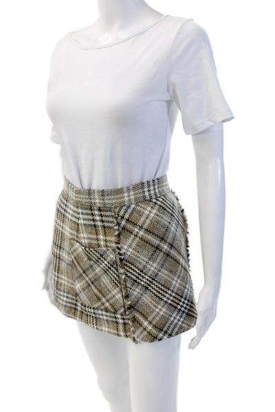 Zara Womens A-Line Plaid Mini Skirt Beige Size XS