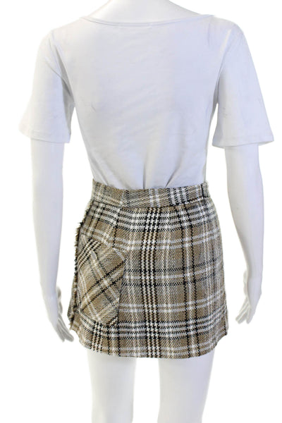 Zara Womens A-Line Plaid Mini Skirt Beige Size XS