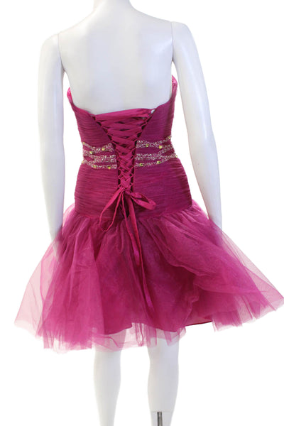 Maggie Sottero Couture Womens Fit & Flare Dress Pink Lace Up Sleeveless Size 4