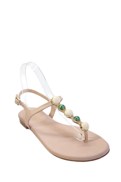 Makris Womens Beaded Thong Strap Ankle Buckle Sandals Ancient Beige Size EUR 38