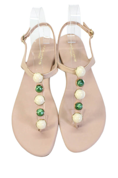 Makris Womens Beaded Thong Strap Ankle Buckle Sandals Ancient Beige Size EUR 38