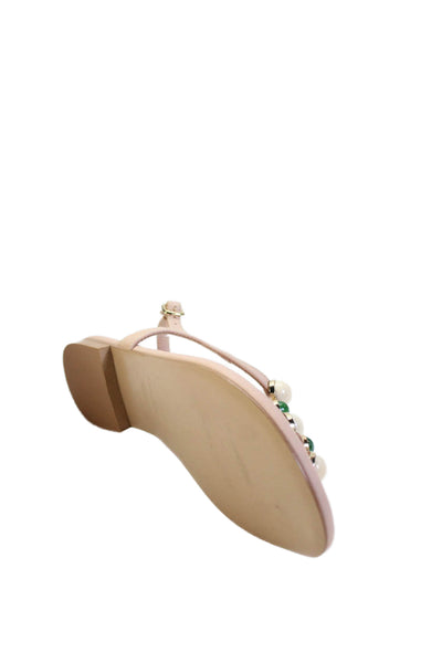 Makris Womens Beaded Thong Strap Ankle Buckle Sandals Ancient Beige Size EUR 38