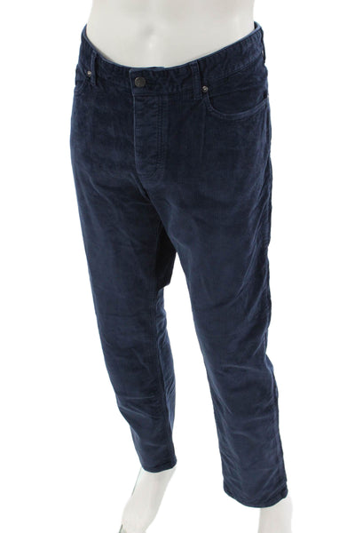 Designer Mens Dark Blue Classic Cotton Blend Pants Button Size 36