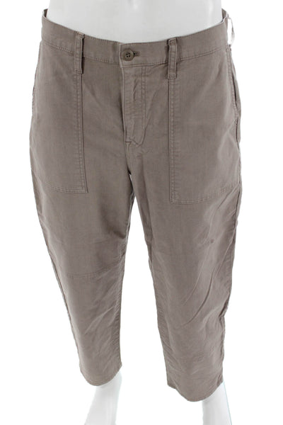 J Crew Mens Cargo Cropped Brown Pants 73% Cotton Linen Blend Size 31