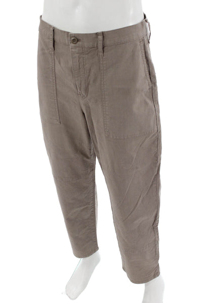 J Crew Mens Cargo Cropped Brown Pants 73% Cotton Linen Blend Size 31