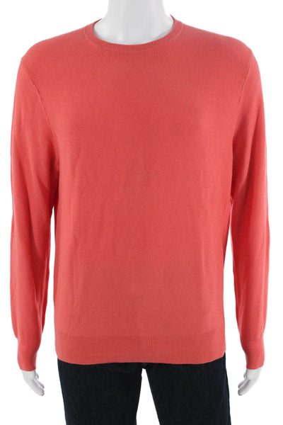 J Crew Mens Pullover Sweater Orange 100% Cotton Crewneck Long Sleeve Size M
