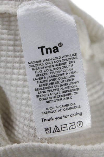 TNA Women Cropped Basic White Button Crew Neck Long Sleeve T-Shirt Size S