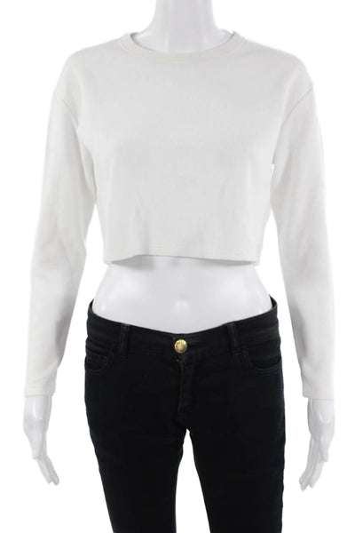Sunday Best Women Cropped Basic White Long Sleeve T-Shirt Crew Neck Size XS