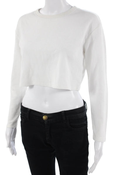 Sunday Best Women Cropped Basic White Long Sleeve T-Shirt Crew Neck Size XS