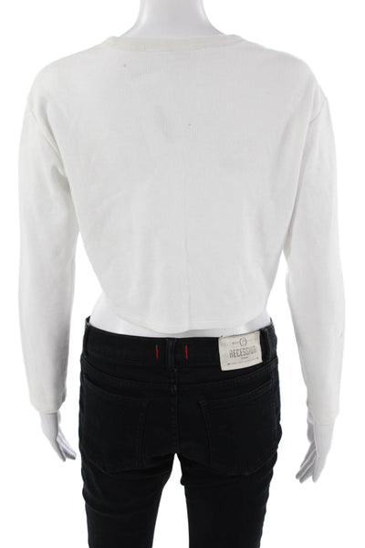 Sunday Best Women Cropped Basic White Long Sleeve T-Shirt Crew Neck Size XS