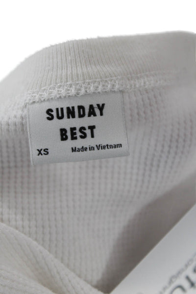Sunday Best Women Cropped Basic White Long Sleeve T-Shirt Crew Neck Size XS