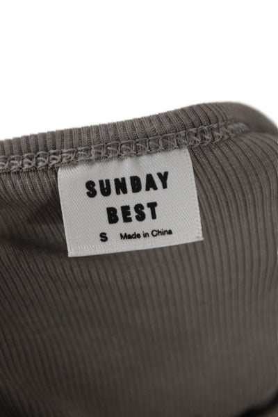 Sunday Best Women Gray Cropped Long Sleeve T-Shirt Crew Neck Button Size S