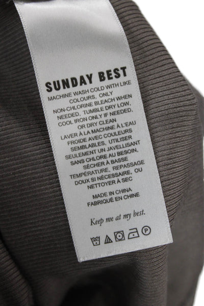 Sunday Best Women Gray Cropped Long Sleeve T-Shirt Crew Neck Button Size S