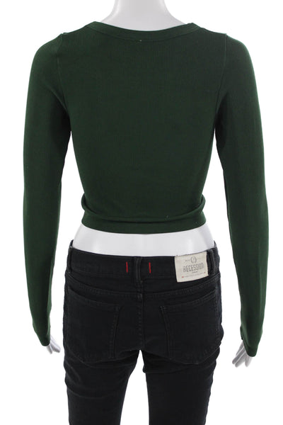 Sunday Best Women Cropped Basic Green Long Sleeve T-Shirt Size M