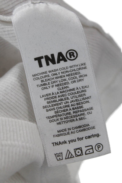 TNA Women Cropped Basic T-Shirt White Long Sleeve Crew Neck Button Size XS
