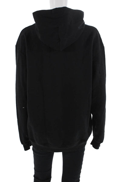 Champion Men Pullover Hoodie Black College Graphic Drawstring Size L