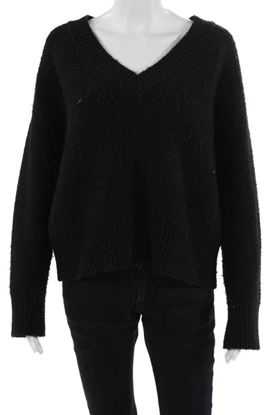Aqua Women Pullover Sweater V-Neck Long Sleeve Black Size S